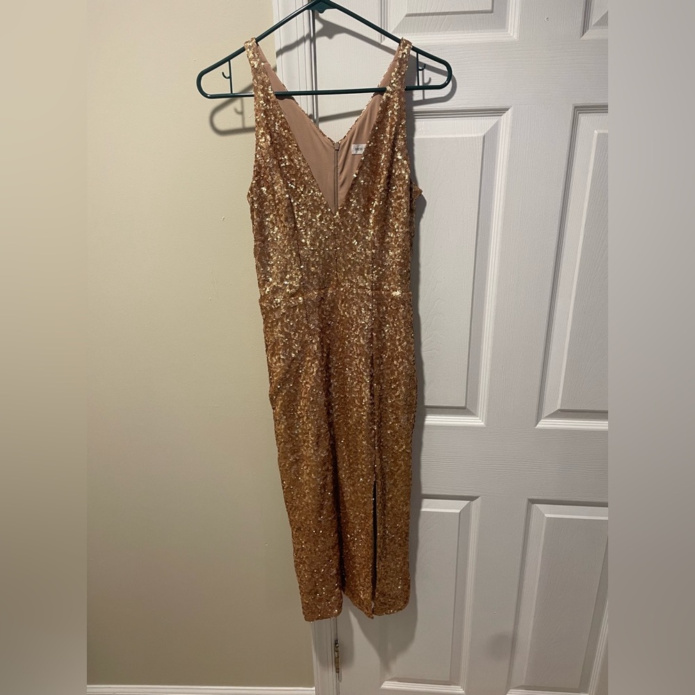 Dress the Population Gold Sequin Midi Dress